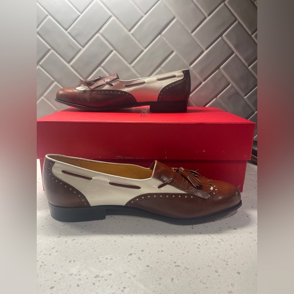 Ferragamo Men’s Tassel Loafers Brown & White Leather Size 9.5 / W11 - Picture 11 of 14
